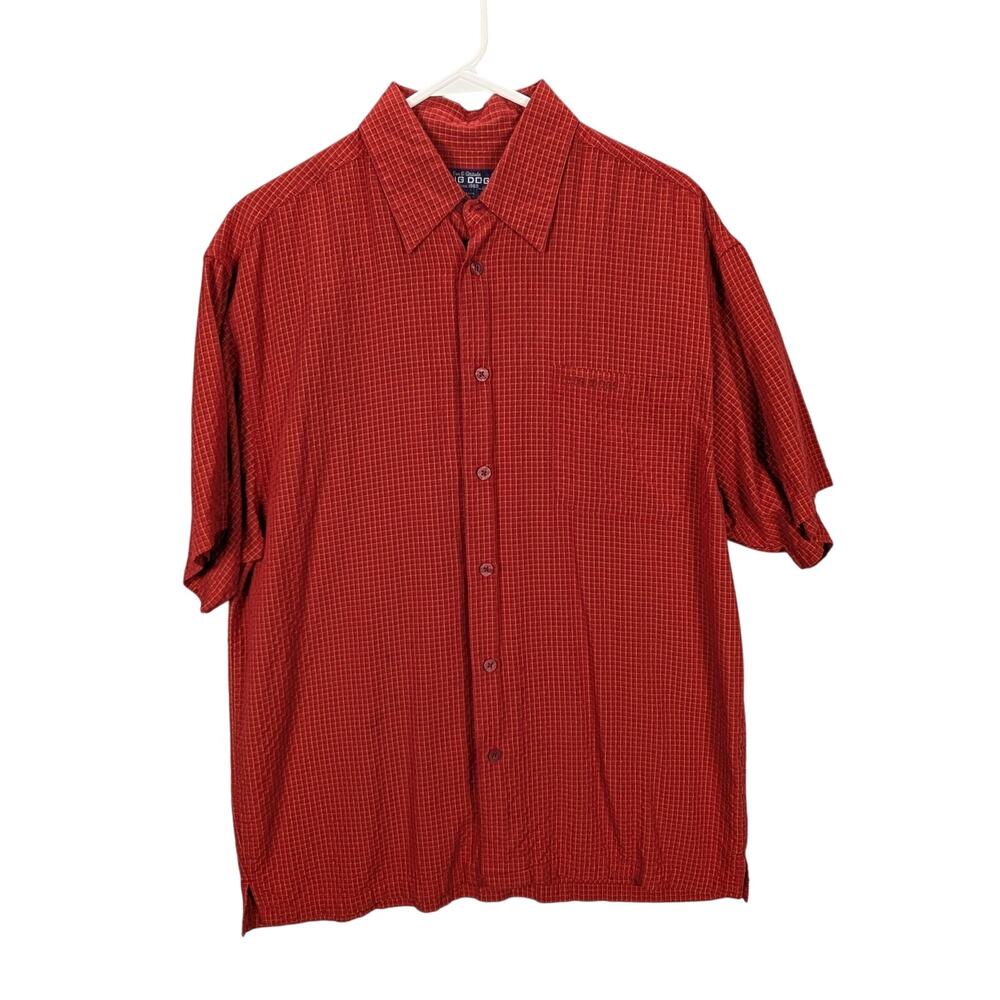Big Dogs Shirt Mens Medium Red Check Plaid Short Sleeve Button Front Made USA